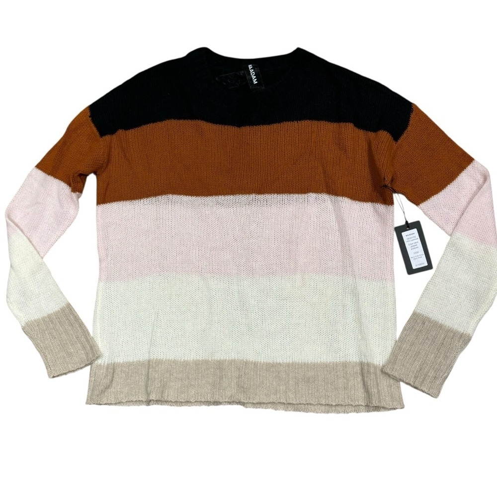 NAADAM Sweater Black Terra Cotta Pink Striped Pullover Cashmere Classic Preppy